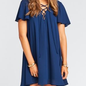 Show Me Your Mumu Kylie Lace Up Dress in Navy